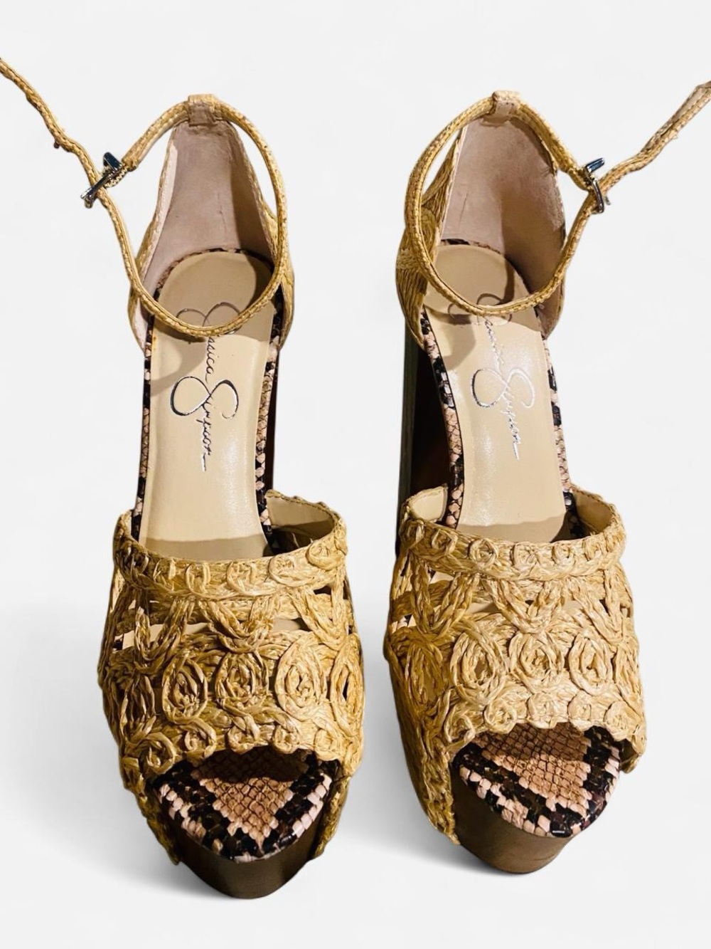 Jessica Simpson Gold Braided Floral Platform Sandals